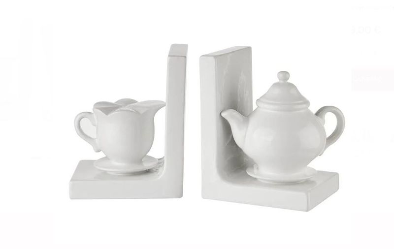 Set 2 fermalibri in ceramica bianca Ora del Tè L'Oca Nera