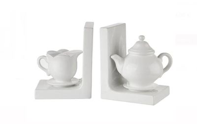 Set 2 fermalibri in ceramica bianca Ora del Tè L'Oca Nera