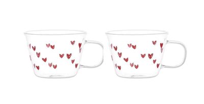 Set 2 tazze in vetro 480ml tappezzeria cuori rossi Simple Day Set 2 tazze in vetro 480ml tappezzeria cuori rossi Simple Day