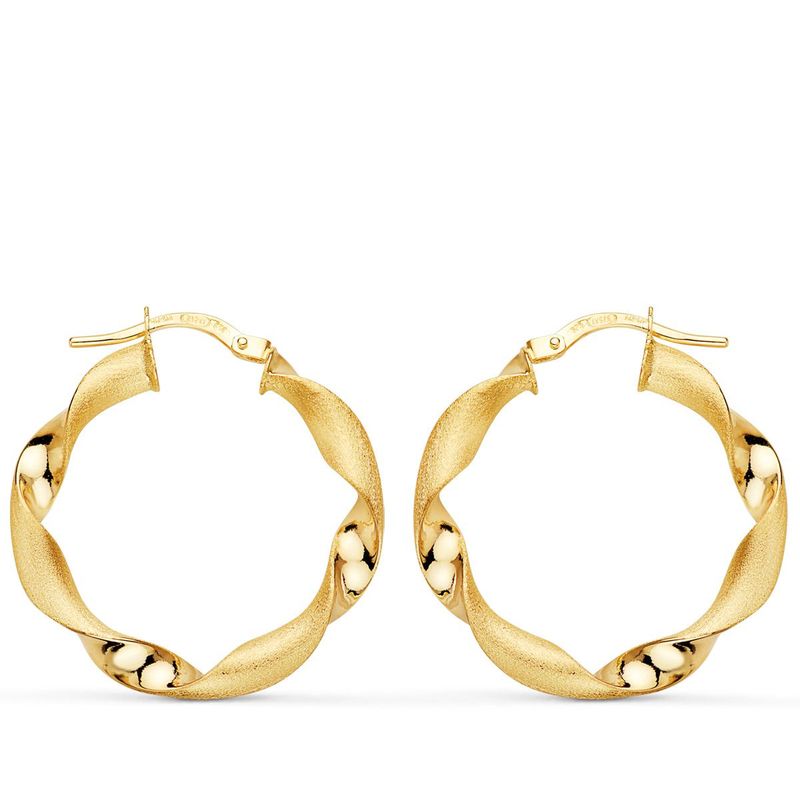 9K AROS ORO AMARILLO HUECOS RETORCIDOS MATE Y BRILLO 26 MM x3.75 MM