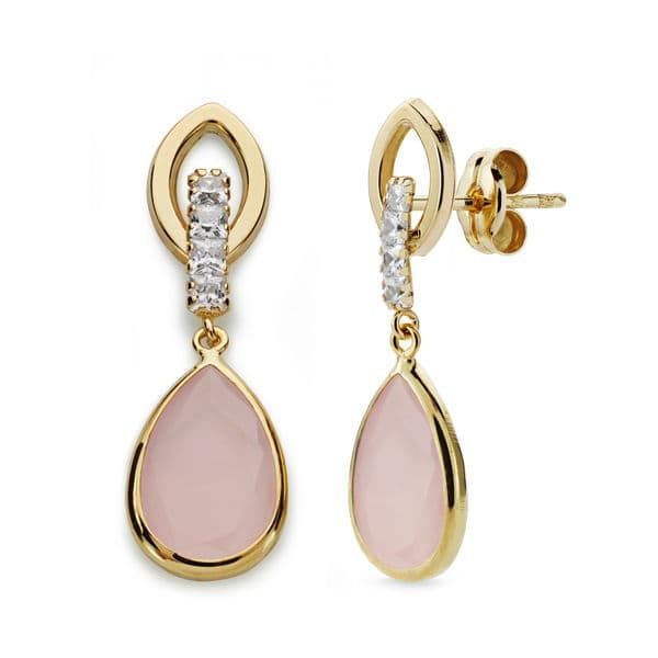 9K PENDIENTES DOS CUERPOS PIEDRA COLOR ROSA LAGRIMA