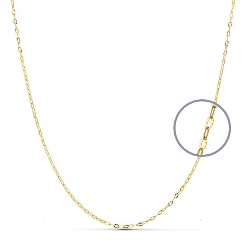 18K CADENA ORO AMARILLO ESLABONES OVALES TALLADOS. ANCHO: 1MM LARGO: 45 CM