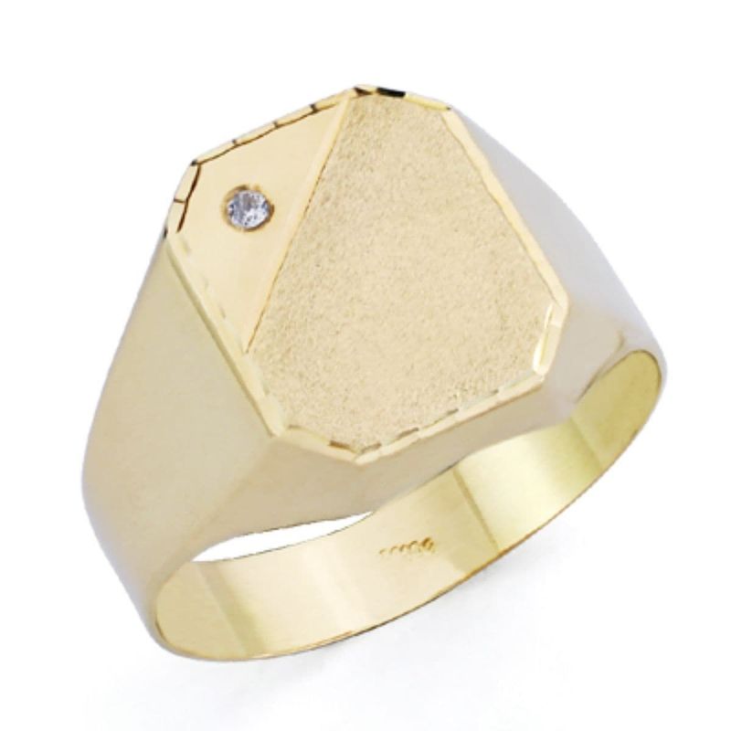 9K SELLO CABALLERO ORO AMARILLO HUECO CON CIRCONITA CABEZA MATIZADA 12X10 MM