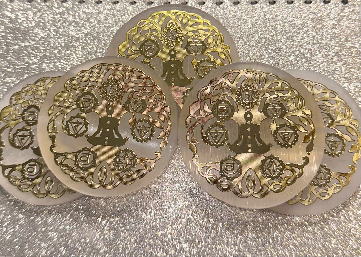 Tree Of Life, Chakra Meditation Pose Selenite Charging Disk