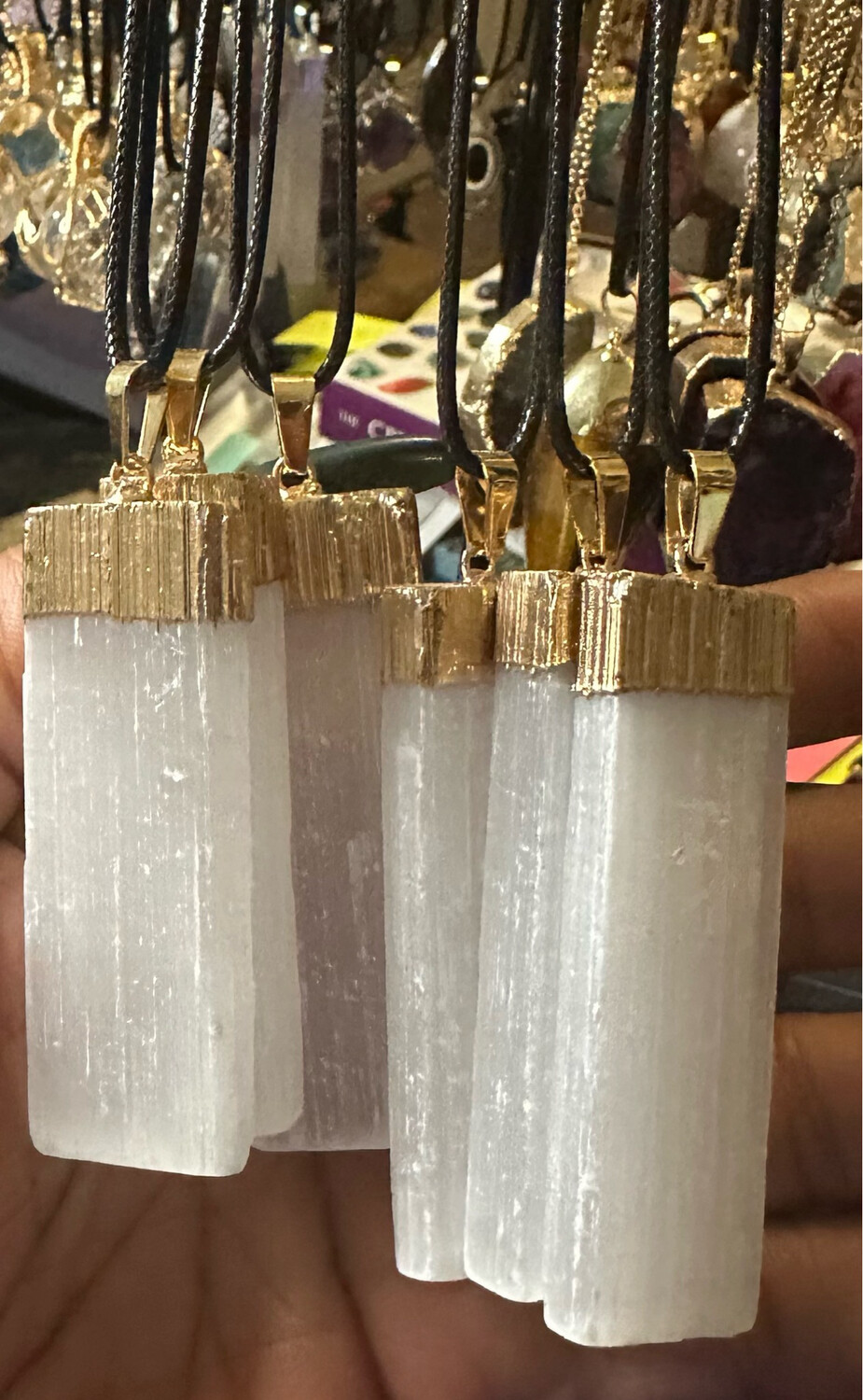 Gold Trimmed Selenite Necklace