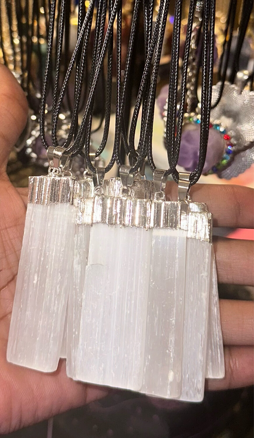 Sliver Trimmed Selenite Necklace