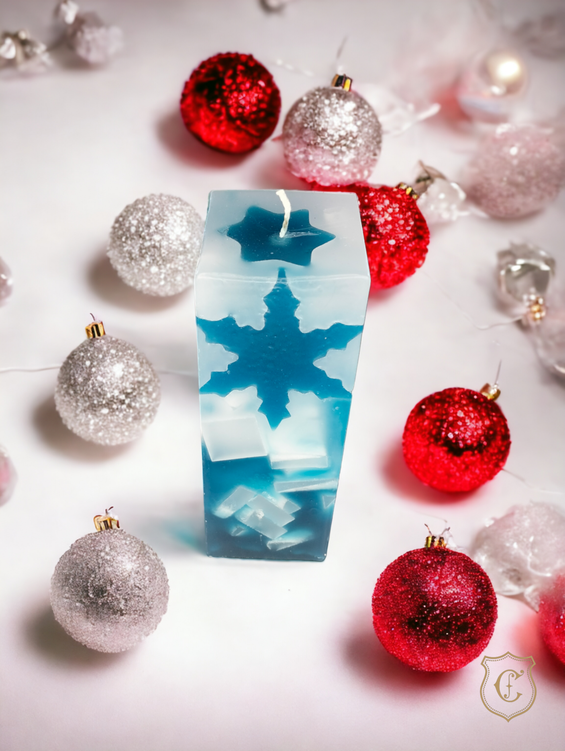 Pilier carré Bleu glacé & Blanc