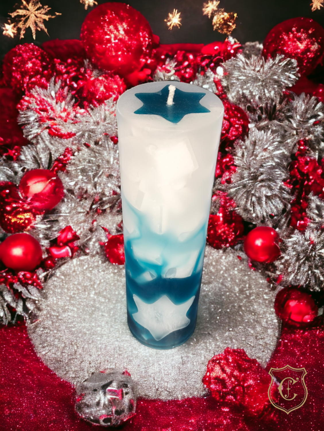 Pilier rond Bleu glacé & Blanc