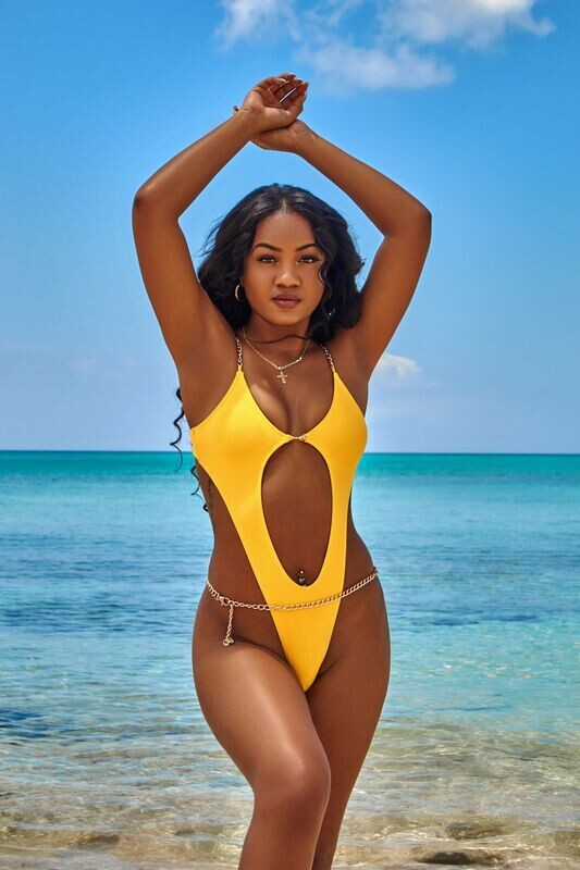 Yellow Chain Strap One Piece Swimsuit Yellow Chain Strap One Piece Swimsuit