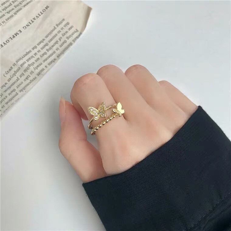 JanieLs Boutique Schmuck Koreanische golden Schmetterling Ring  minimalistischer Ring doppelte Ringe Zeigefinger Ring gold ring