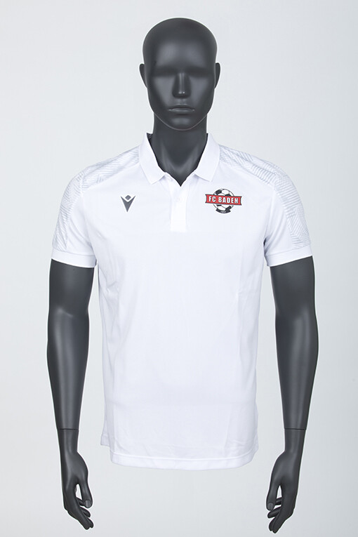 Macron Rock Polo-Shirt weiss mit farbigem FC Baden-Logo