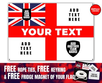 6 x 4 Custom "Union with Crest" England Heavyweight Banner Flag (FREE Rope Ties, FREE Fridge Magnet AND FREE Keyring)