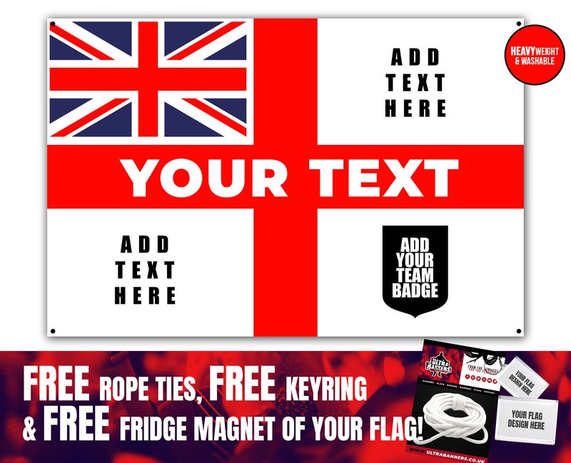 6 x 4 Custom "Union" England Heavyweight Banner Flag (FREE Rope Ties, FREE Fridge Magnet AND FREE Keyring)