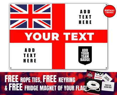 6 x 4 Custom England Heavyweight Banner Flag (FREE Rope Ties, FREE Fridge Magnet AND FREE Keyring)