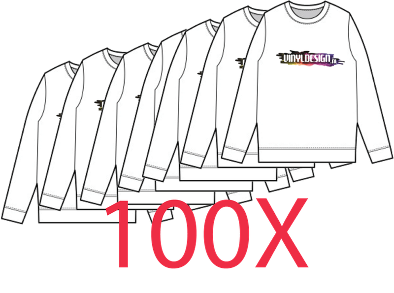 100 X Longsleeve shirt inclusief bedrukking en BTW