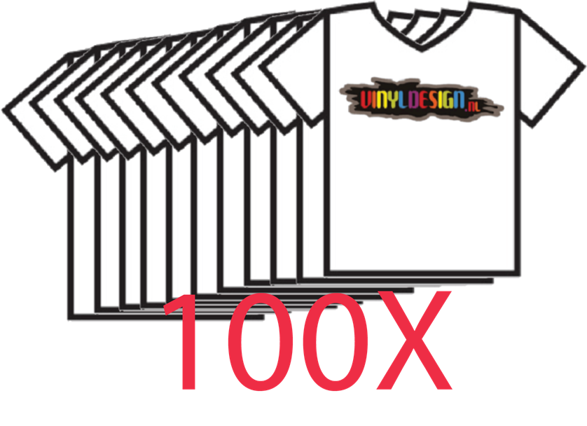 100 X T-shirt inclusief opdruk en BTW