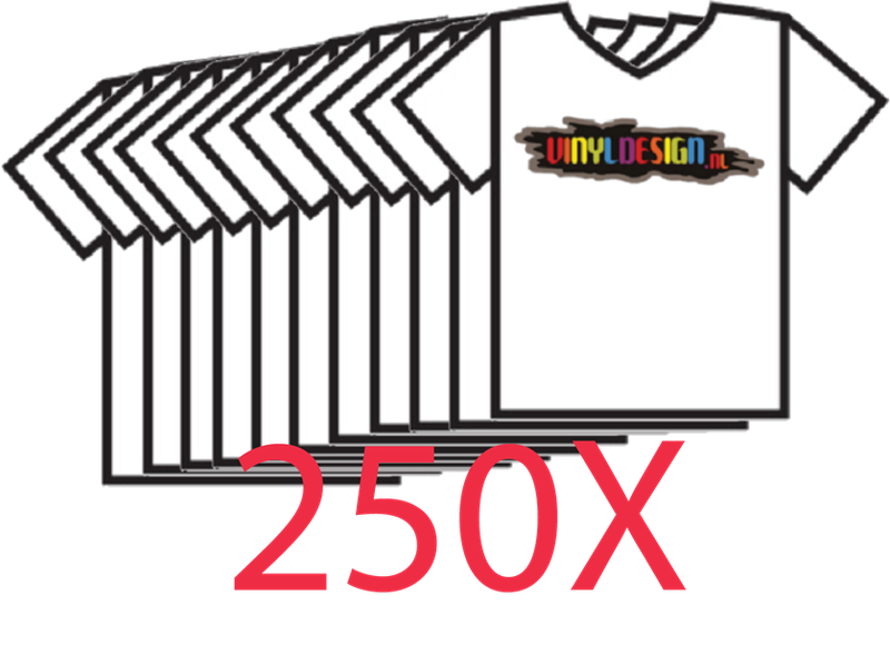 250 X T-shirt inclusief opdruk en BTW