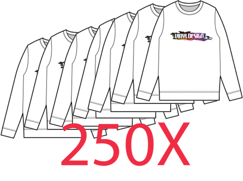 250 X Longsleeve shirt inclusief bedrukking en BTW