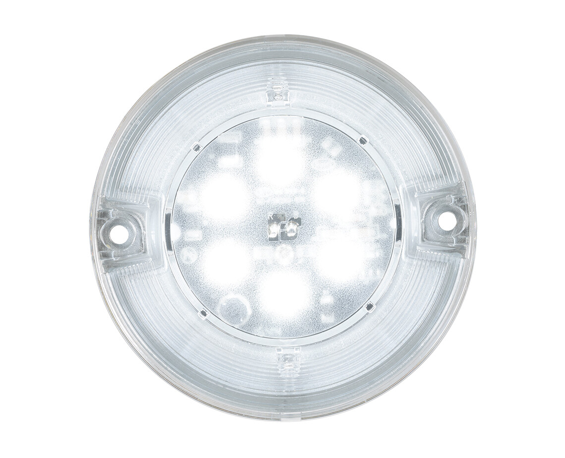 FEDERAL SIGNAL COM3SRWC 6 LED, 3" round light, White LED, Clear lens, Single Color, Compartment Light, Surface Mount