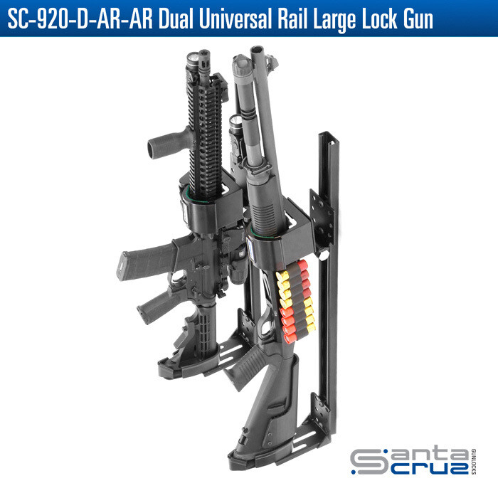SANTA CRUZ GUNLOCKS SC920DARAR Universal Rail Large Rifle Lock Gun Rack With 2 Sc1Ar Locks