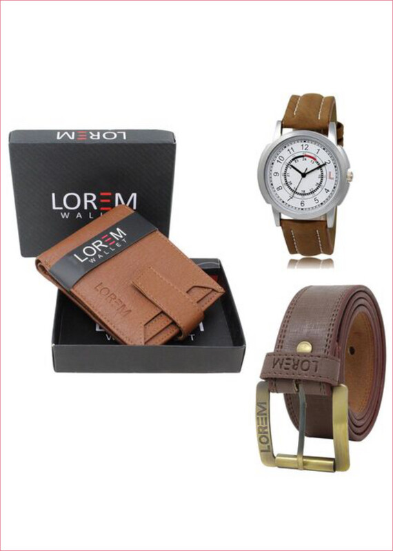 LOREM Mens Combo Of Watch With Artificial Leather Wallet &amp; Belt | for Gift | Diwali Gift |  Birthday Gift | Gift for Mens