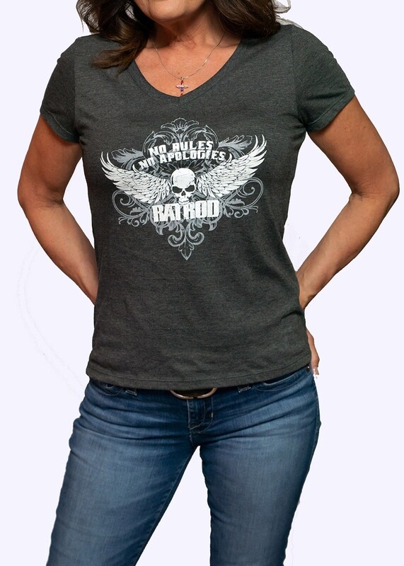 Ladies &quot;No Rules&quot; Gray V-neck tee