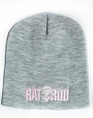 RATROD Embroidered Beanie - Gray with Pink Stitching