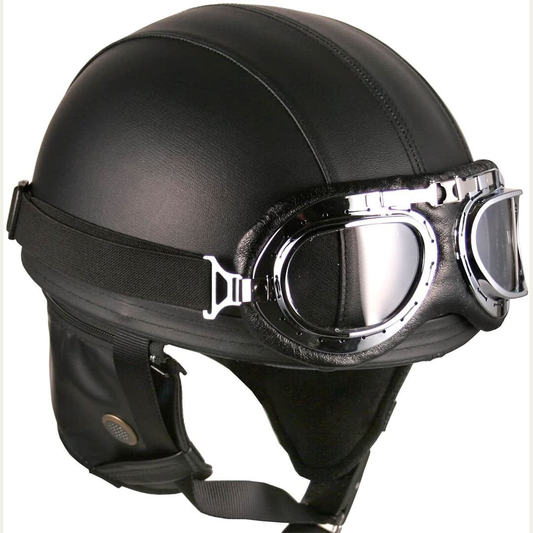 Rayvolt black Leather Helmet - 3/4 Face