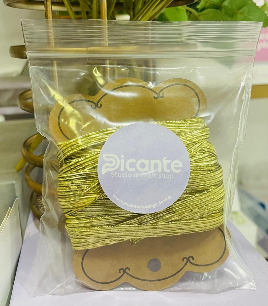 Elástico plano 6mm color Dorado Metalizado 20 yardas