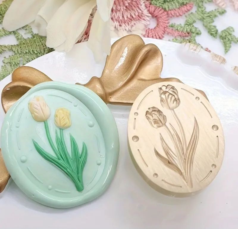 Cabezal más Mango para Sello Diseño Tulipanes