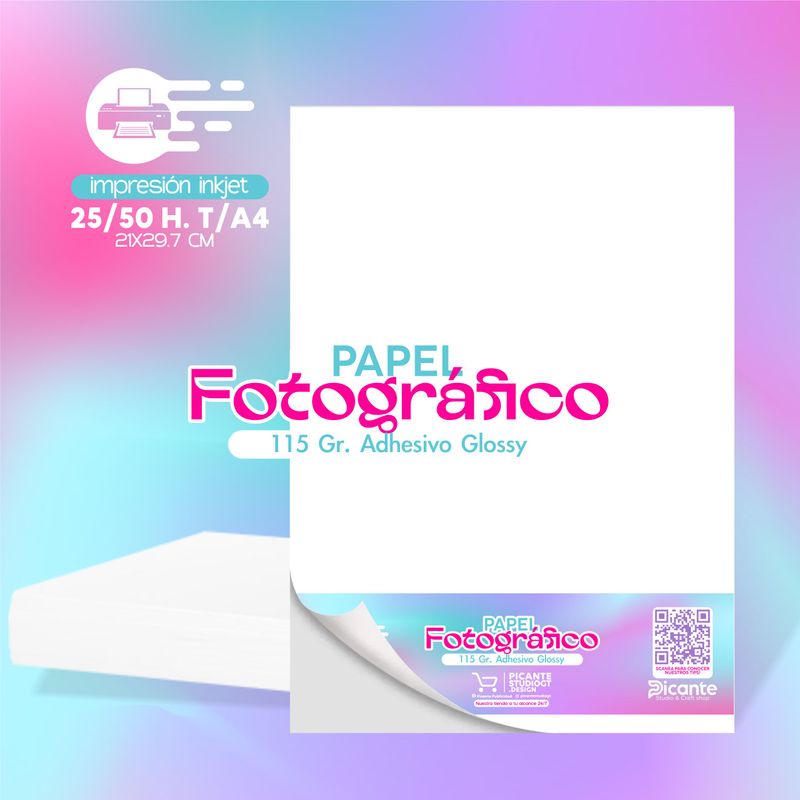 Papel Fotográfico Adhesivo Glossy 115 grs T/A4