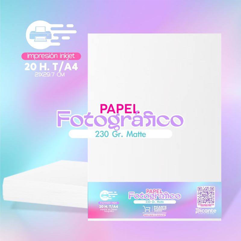 Papel Fotográfico MATTE 230 grs T/A4 20 hojas