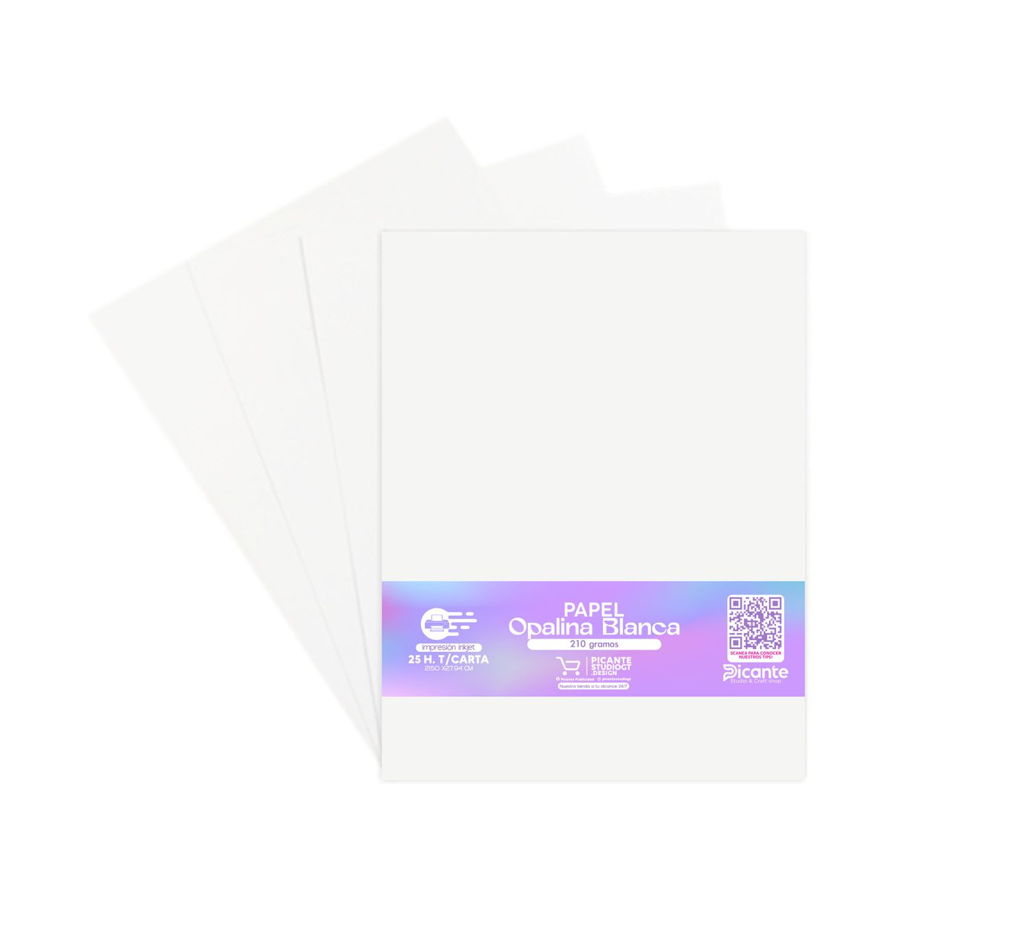 Papel Opalina 210 gm T/Carta Paq. 25 Hojas