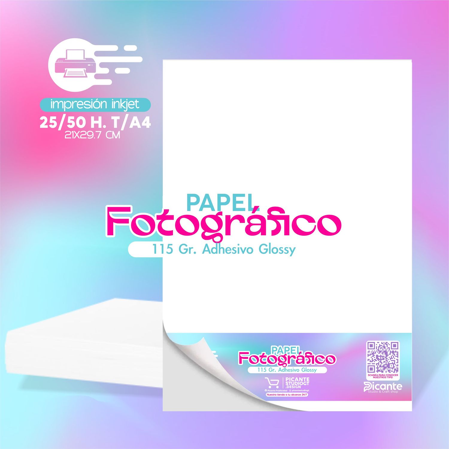 Papel Fotográfico Adhesivo Glossy 115 grs T/A4 25 hojas