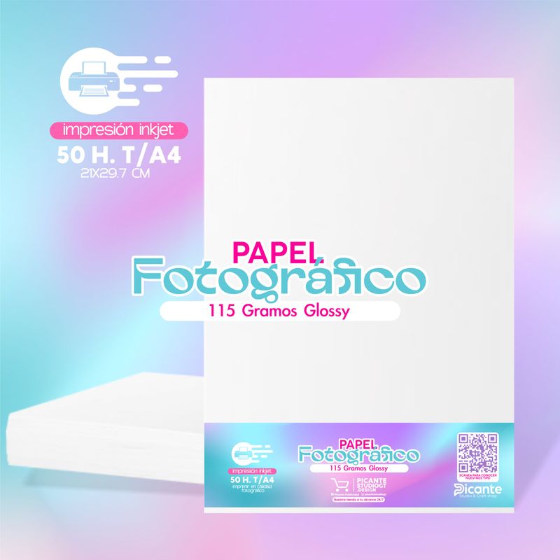 Papel Fotográfico Glossy 115 grs  T/A4  50 hojas