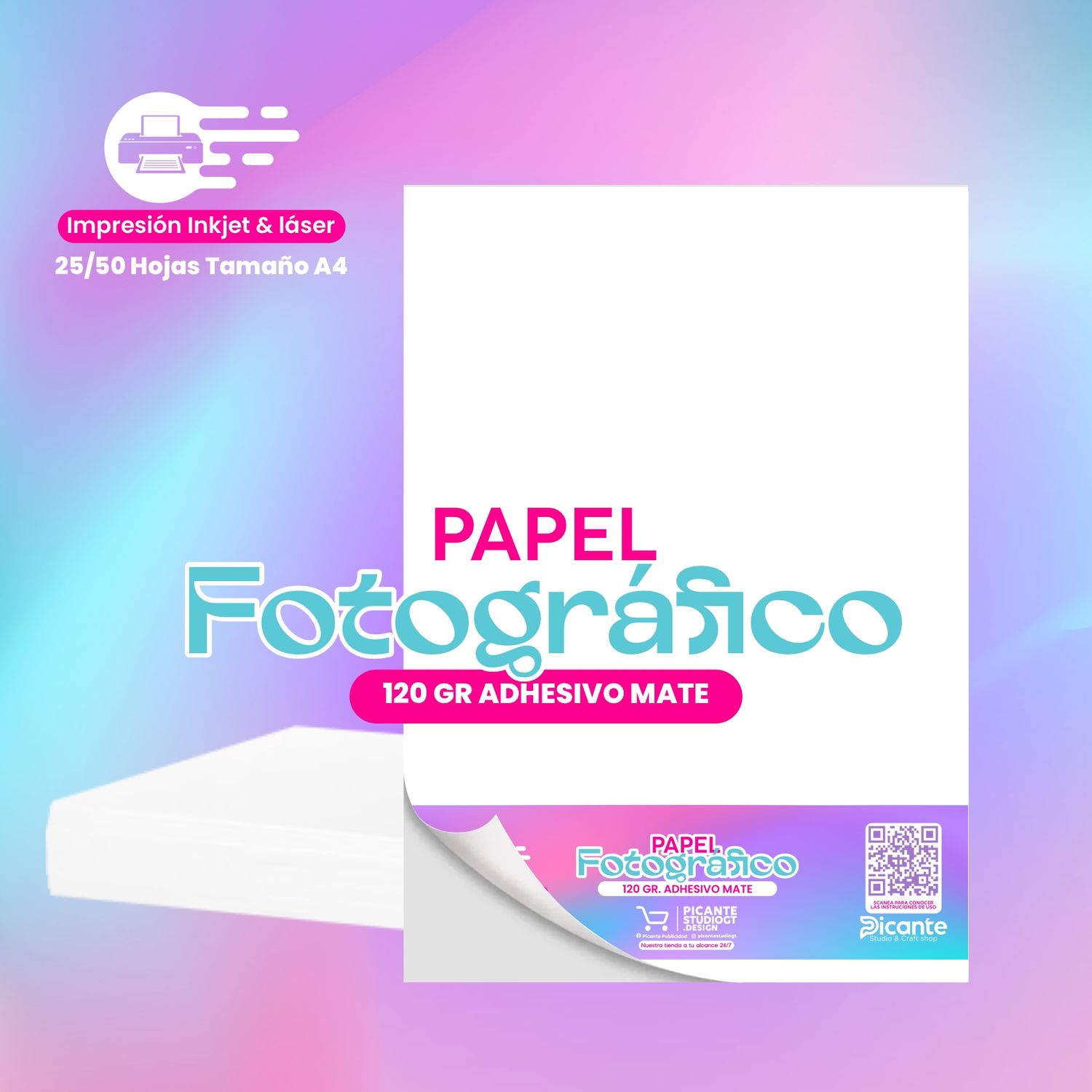 Papel Fotográfico Adhesivo Mate 120 grs T/A4