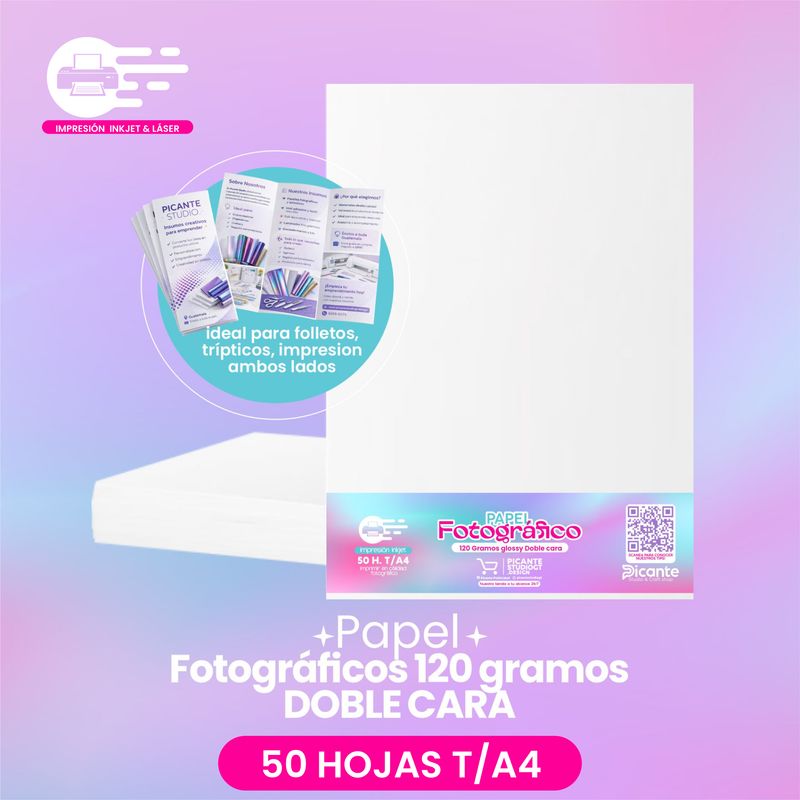 Papel Fotográfico Glossy 120 grs Doble cara 50 HOJAS T/A4