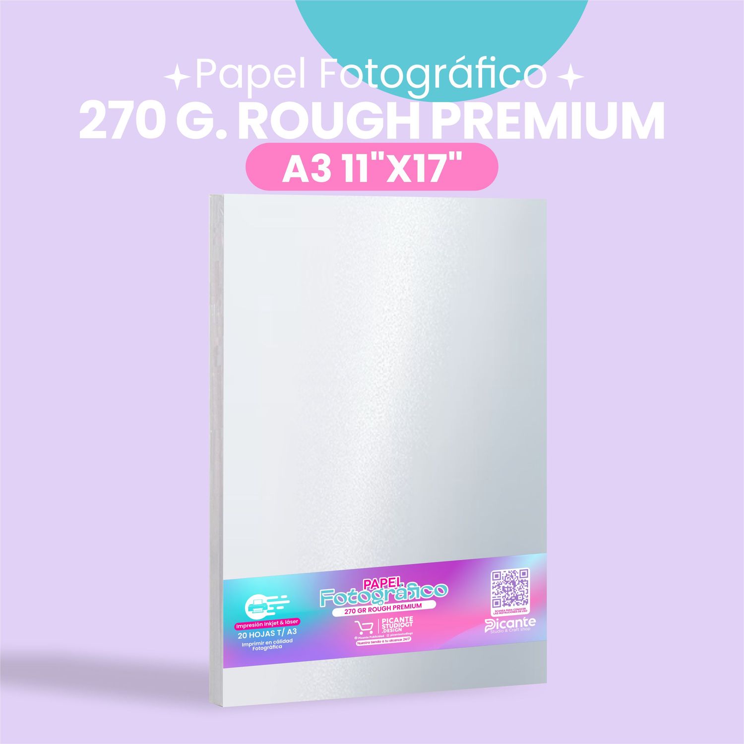 Papel Fotografico 270 Gramos Rough Premium A3 (11"X17") 20 HOJAS