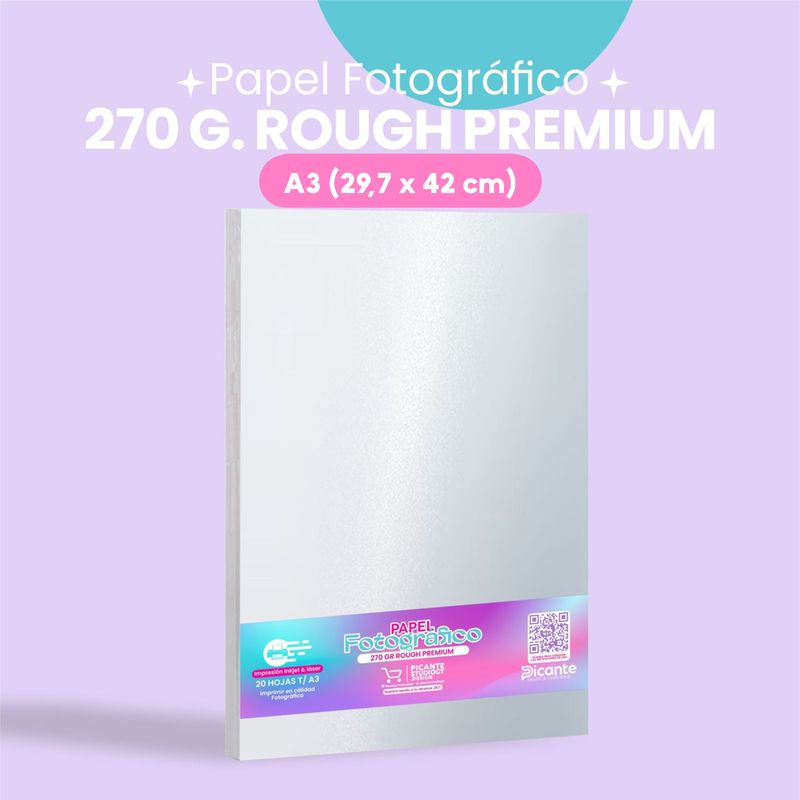Papel Fotografico 270 Gramos Rough Premium A3 (29,7 x 42 cm) 20 HOJAS