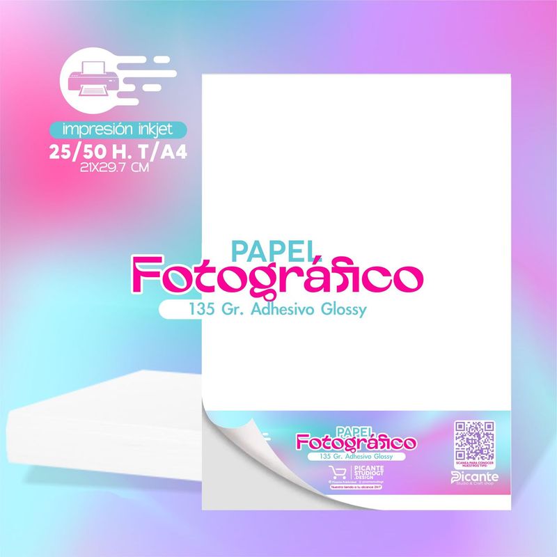 Papel Fotográfico Adhesivo Glossy 135 grs T/A4 50 HOJAS