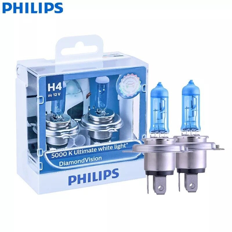 Philips Diamond Vision 9003 HB2 H4 12V 60/55W P43t 12342DVS2 5000K Cool White  Light Car Halogen Headlight Hi/lo Beam (Twin Pack)