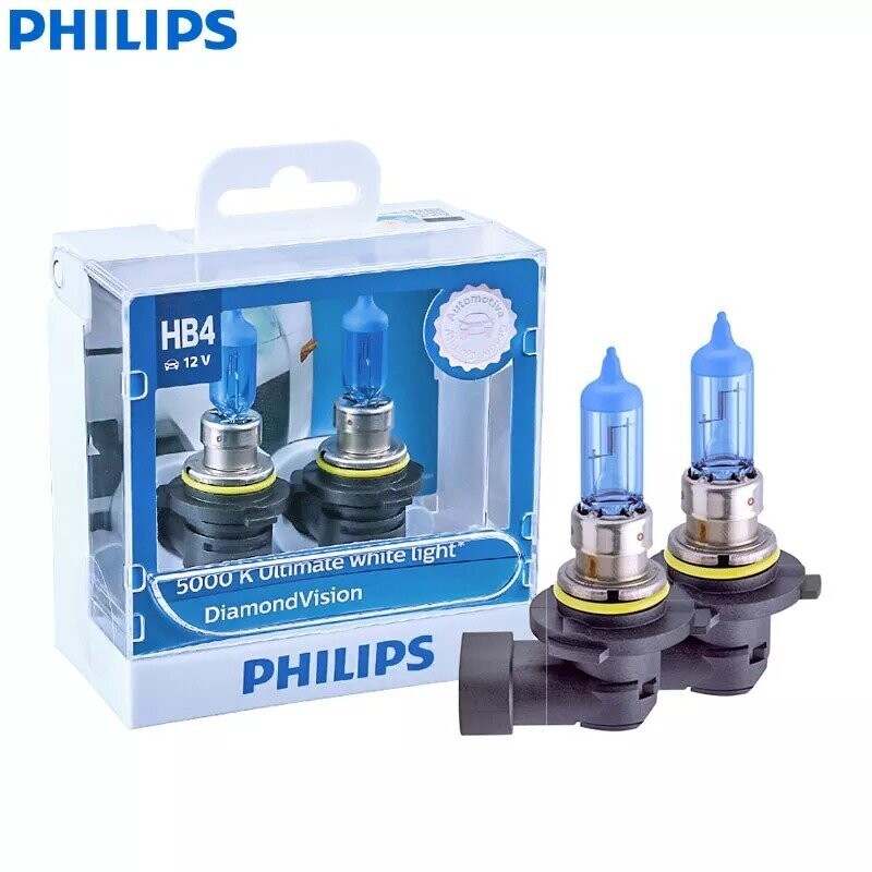 Philips Diamond Vision 9006 HB4 12V 60W P22d 9006DVS2 5000K Cool White Car Halogen Head Bulbs Auto Lamps Fog (Twin