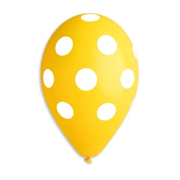 GS110: #002 12in Gemar Standard Printed Yellow & White Latex Balloons - 50 pieces