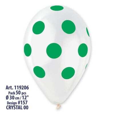 GS110: #000 12in Gemar Standard Printed Green Latex Balloons - 50 pieces