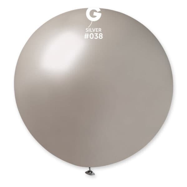 GM30: #038 31in Gemar Metal Silver Latex Balloon - 1 piece