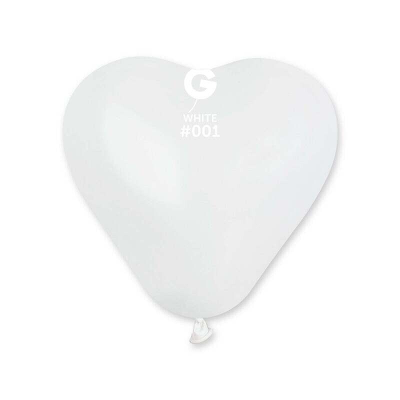 CR6: #001 6in Gemar Standard Heart Shape White Latex Balloons - 100 pieces