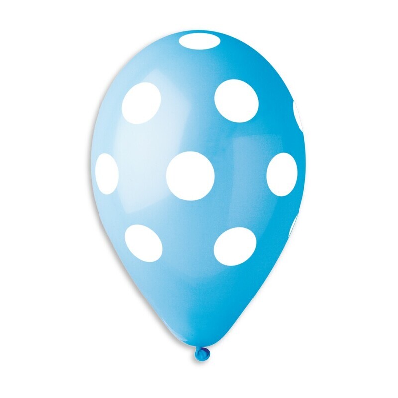 GS110: #157 12in Gemar Standard Printed Light Blue & White Polka Dot Latex Balloons - 50 pieces