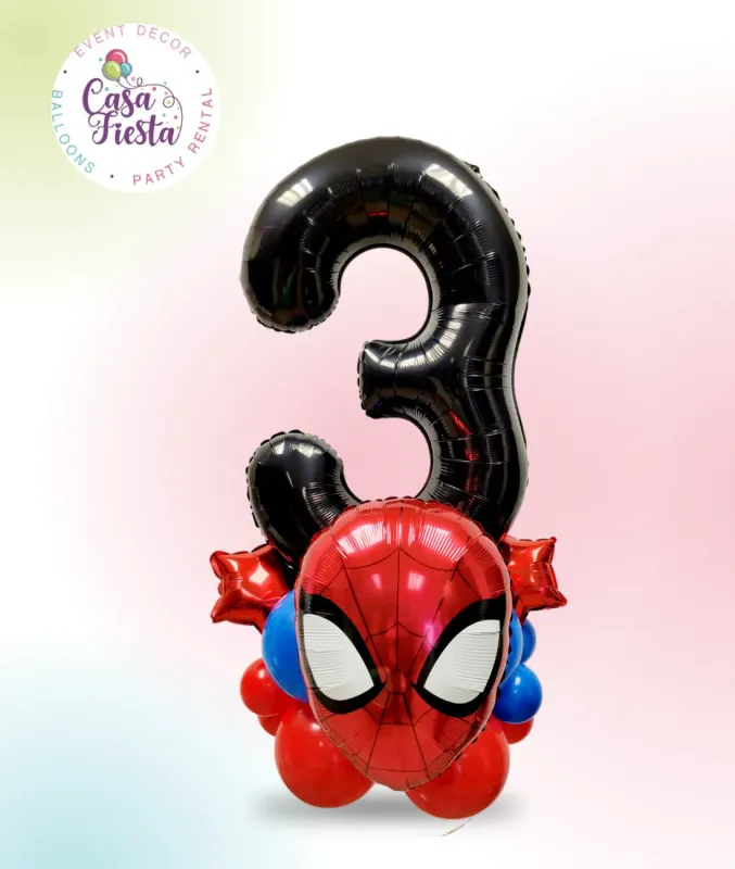 Spiderman Party Number Balloons Bouquet