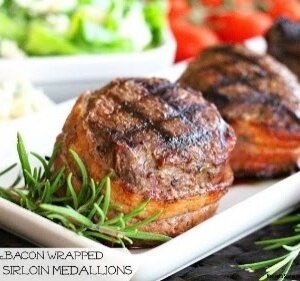 USDA Black Angus Prime Beef Top Sirloin Steak Bacon Wrapped 7oz