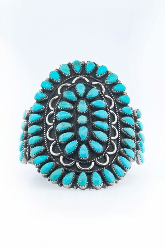 Petit Point Turquoise & Sterling Silver Large Cuff